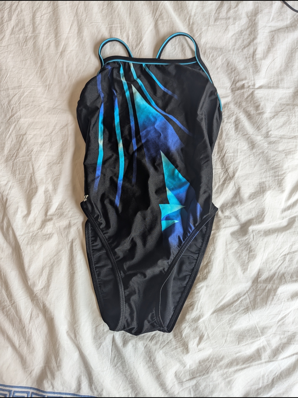 Speedo Black One-Piece Swimsuit with Teal and Blue Accents